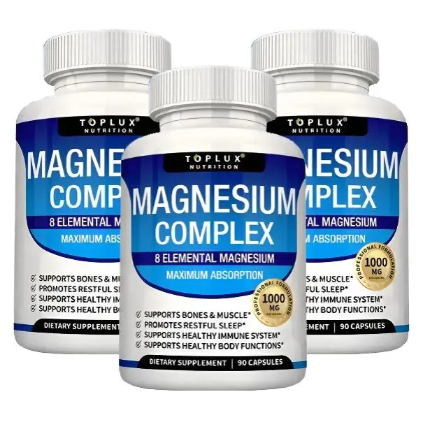 Limited Time Offer | 3 Bottles Magnesium Complex Supplement,7 Elemental Sources Chelated Magnesium Malate & Taurate, 1000mg 90 Capsules, Support Bone, Muscle, Sleep & Immune Health for Men & Women
