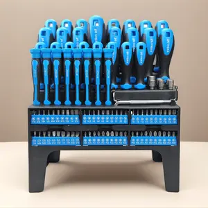 100-Piece Screwdriver and Bit Set | Chrome-Vanadium Steel Screwdriver Blades and Bits | Black and Blue Injection-Molded Handles | Includes Storage Rack | Outdoor and Everyday Emergency Repair Tool