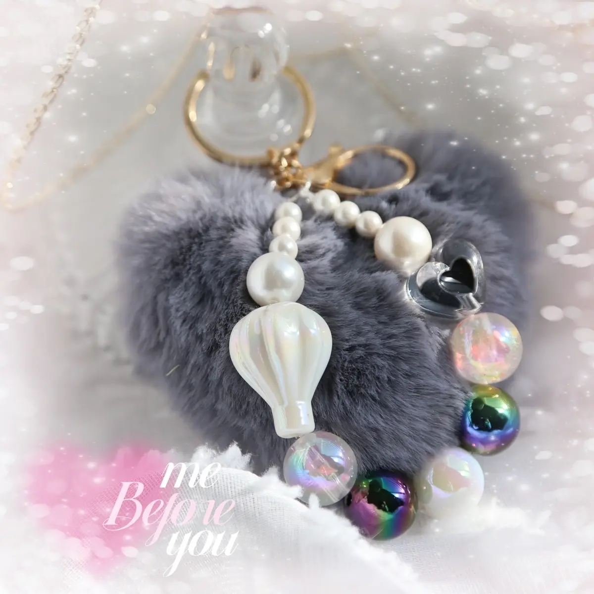 fluffy pompom heart phone/bag/key chain
