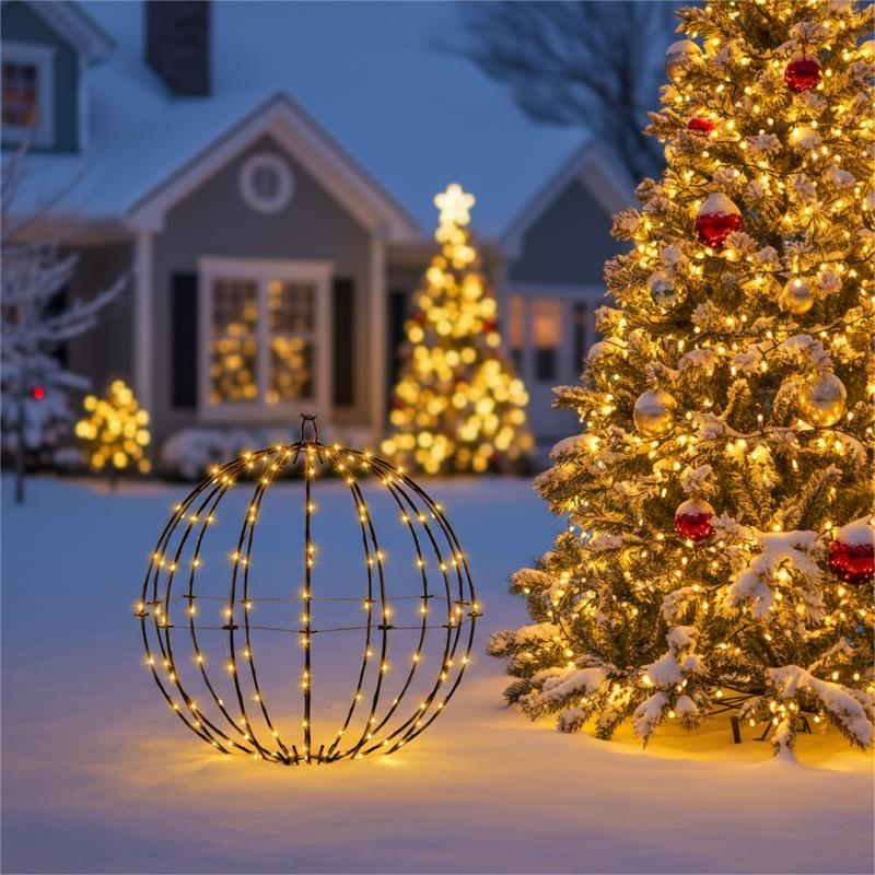Christmas Hanging Ball Lights Outdoor Metal Sphere Globe Lights with 8 Lighting Modes Timer for Window Patio Garden Tree Holiday Decorations(12 Inch/20 Inch)