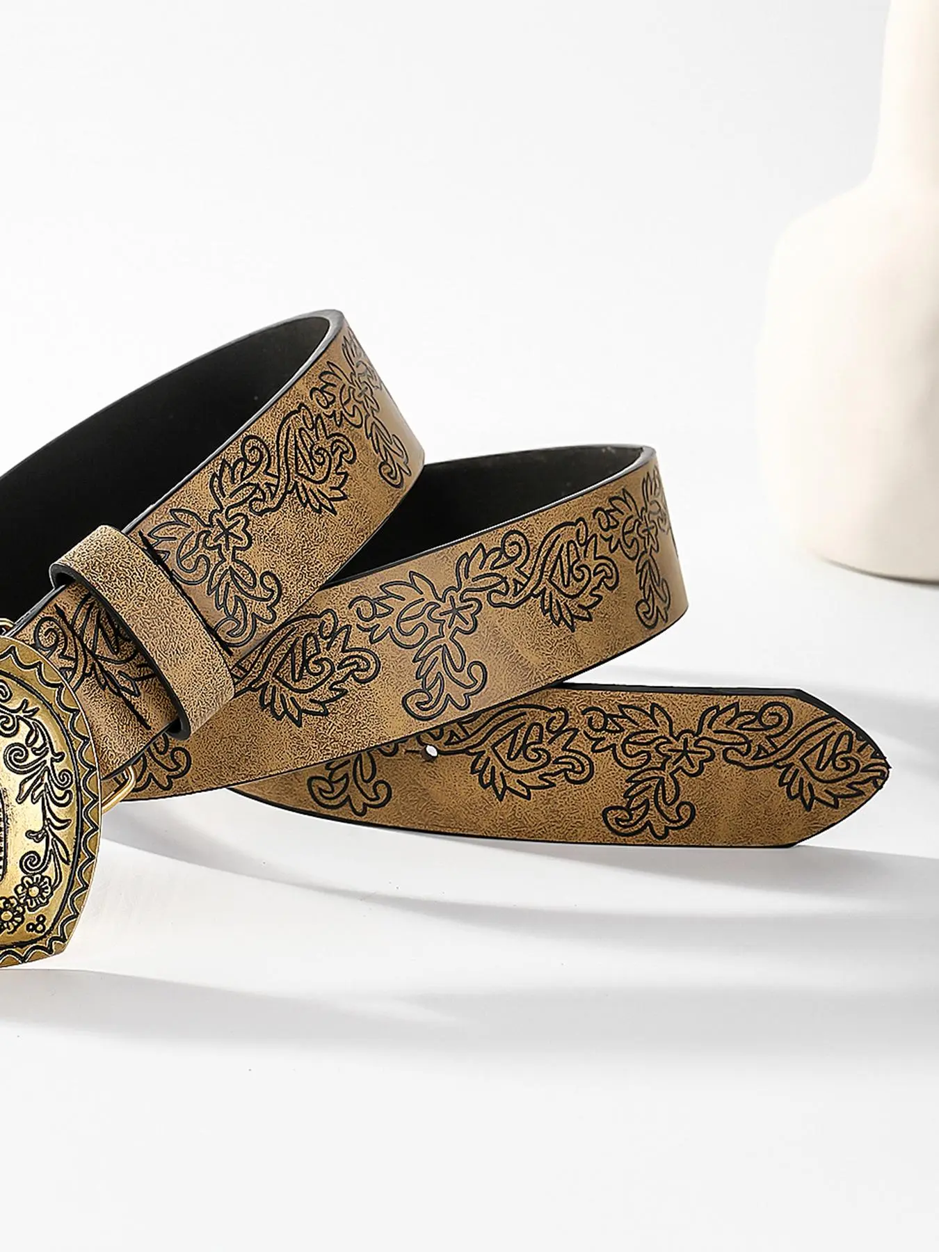 Western Belt with Heart Embossed Buckle, Adjustable PU Leather BKE Western Heart Belt - Women main image 4
