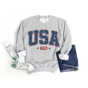 Women's USA Est 1776 Sweatshirt, Retro USA T-Shirt, America Hoodie, 4th of July, Patriotic, Red White and Blue Cotton Crewneck