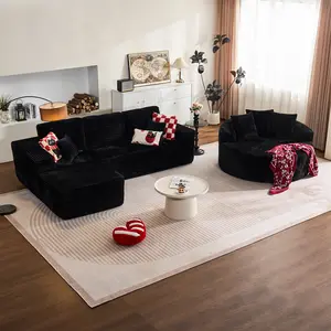 Boneless Cloud Sectional Couch L-Shaped Sofa with Comfy Round Lounge Chairs, Plush Cushions, No Assembly Required, Minimalist Modular Design