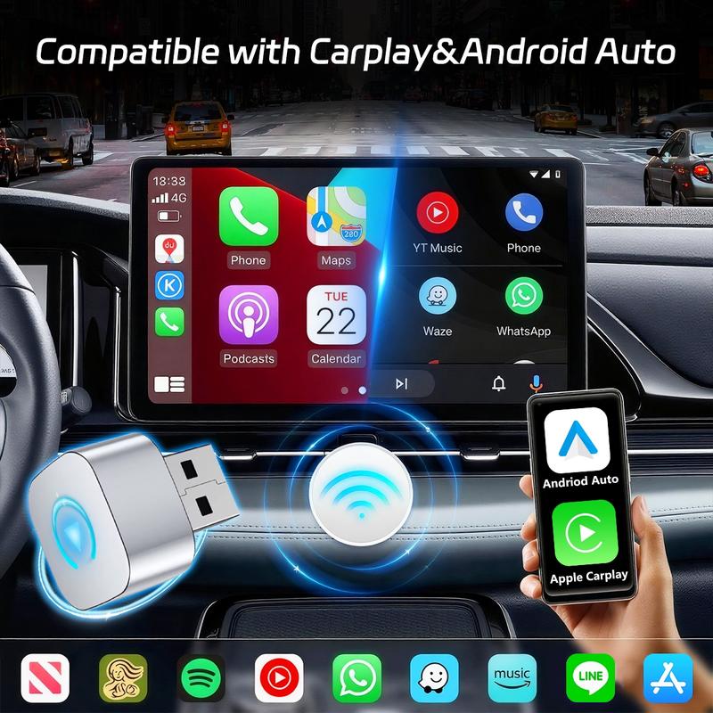 2026 Upgraded Wireless CarPlay, Compatible with iPhone and Android, converts Wired to Wireless, Supports Dual-Mode Bluetooth/WiFi Connectivity, Hands-Free Calls, Plug & Play, Car Video Players
