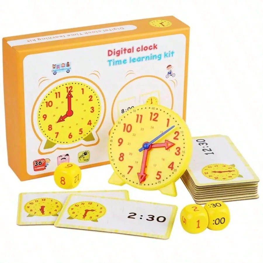 Educational ClockToys for Kids 3+ Years, Kids Learning Time Learning Set for Boys Girls with 12 Time Flash Cards, 3 Time Dices Clocks for Teaching Time, Teacher and Classroom Supplies