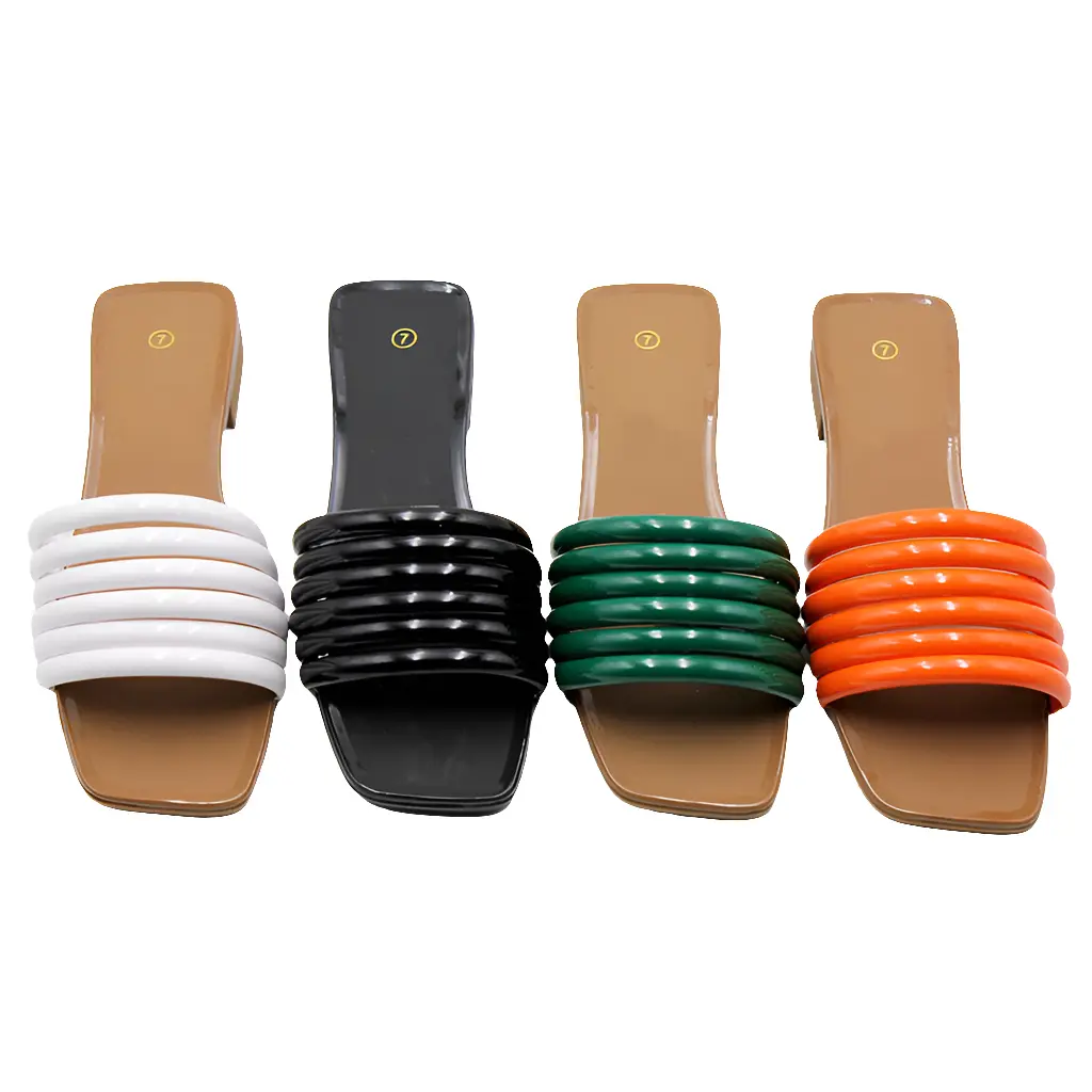 Women's Vegan Leather Slide Sandals, Comfortable Open Toe Slip-On with 1-Inch Low Block Heel and Memory Foam Insole, Footwear, Vegan Faux Leather, 1 Inch Heel, Casual, Synthetic, Fashion