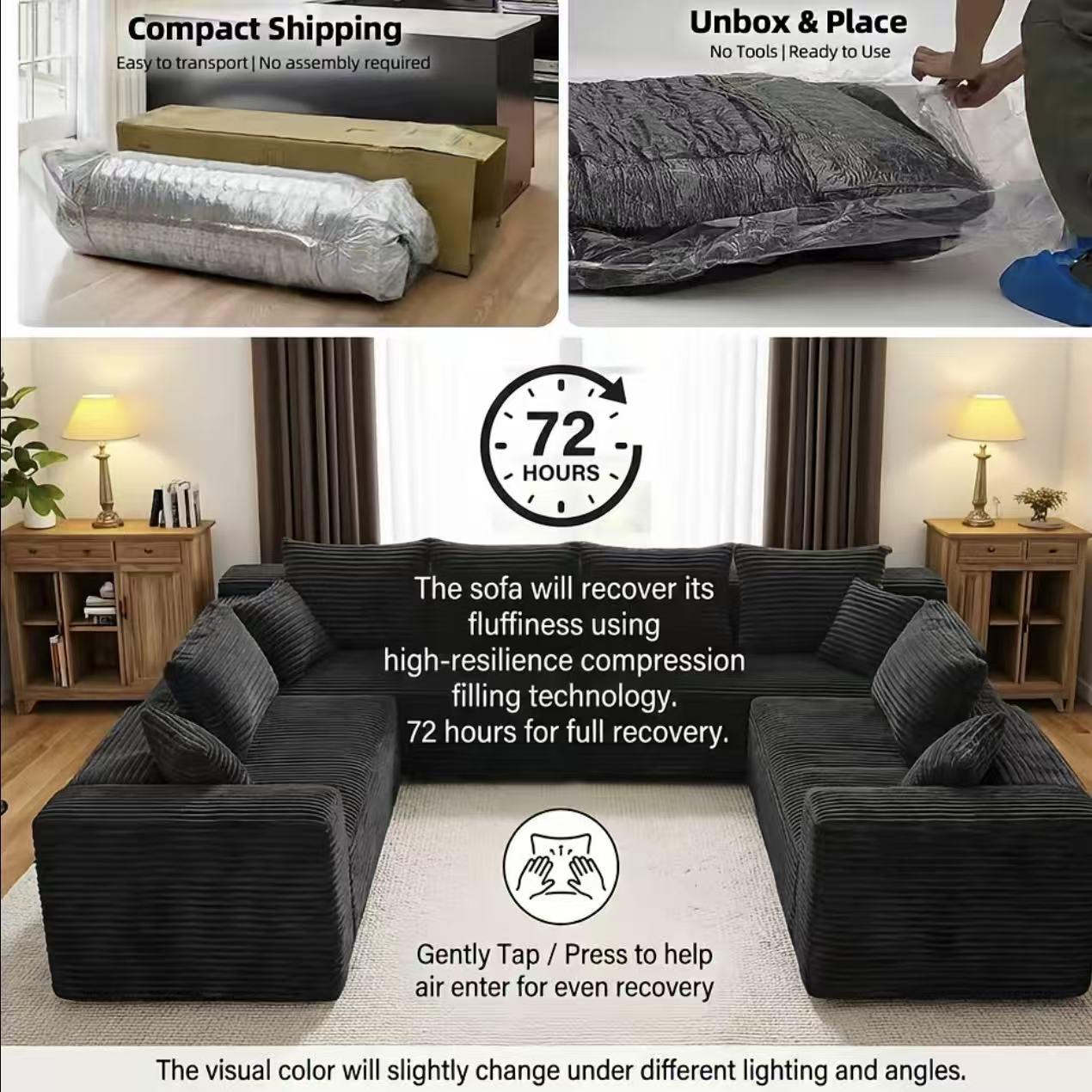 120'' Oversized U-Shaped Modular Cloud Sofa, 8 Seater Boneless Sectional Couch with Chaise Lounge, 4-in-1 Free Combination Deep Seat Corner Sofa, No Assembly for Living Room