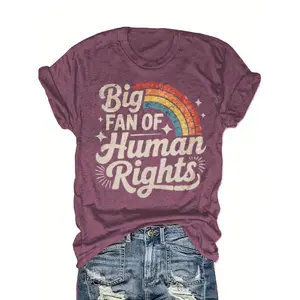 Women's Christmas Thanksgiving Rainbow Pride Graphic Cotton T-Shirt, Vintage Slogan Street Fashion Outfit, Comfort Oversized Crew Neck Tee, Perfect Holiday Gift For Her