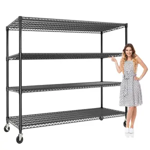 Gaomon Industrial 4-Tier Adjustable Carbon Steel Wire Shelf, 2640LBS Metal Rolling Rack with Wheels, 73.8" H×59" W×24" D Organizer for Garage Storage (Tool Storage Compatible)