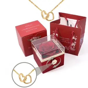 Valentine's Day gift engraved heart necklace with eternally preserved spinning rose box Valentine's Day Gift for Her Inspirational Jewelry Gold Plated