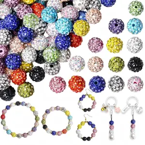 100 count 10mm Rhinestone Baseball Beads for  Making, 15 Mixed Colors Clay Sparkle Baseball Beads for Crafting, Shamballa Disco Ball Baseball Beads for Bracelets Earring Necklace DIY