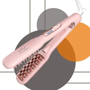 JINRI 3-in-1 Curling Wand & Flat Iron Hair Straightener and Hair Brush, Fast Heating Ceramic Flat Iron, Best Hot Tools Professional 1.26 inch Hair Iron, Dual Voltage (100-240V), Purple