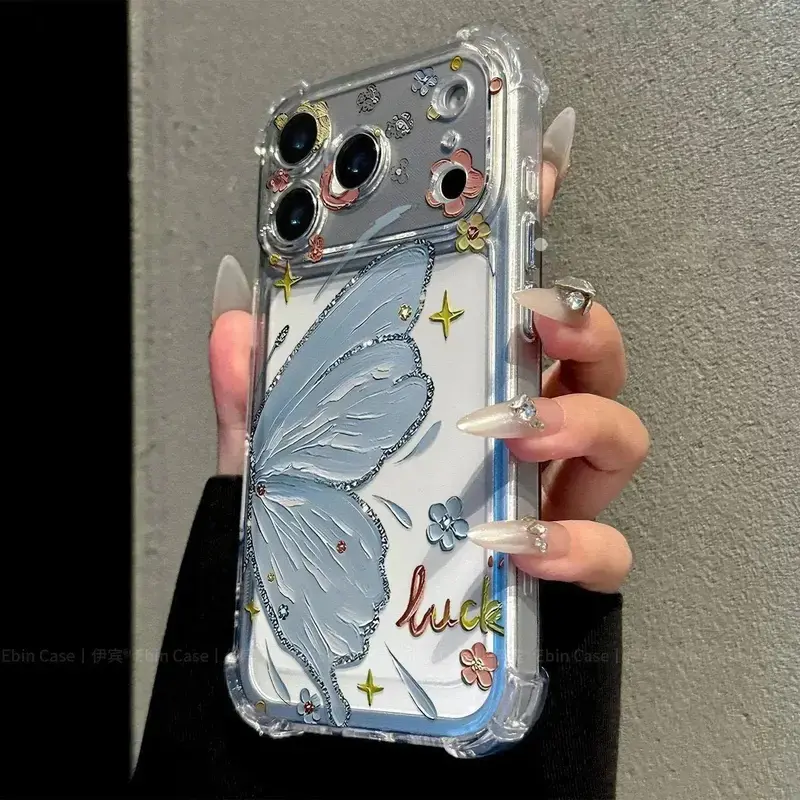 Half-Butterfly Pattern Transparent Non-Yellowing Silicone+TPU iPhone ...