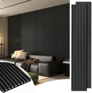 2-Pack 108" X 12" Acoustic Wood Panels for Wall, Soundproof Wood Slat Panel for Wall and Ceiling, 3D Fluted Sound Absorbing Paneling for Interior Wall Decor, Living Room, Bedroom - Blackwood