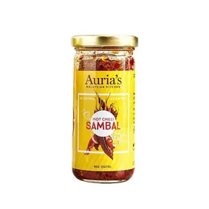 Hot Chilli Sambal - flavored with fermented shrimp paste, all-natural, gluten-free, dairy-free, glass jar, 8oz, Food