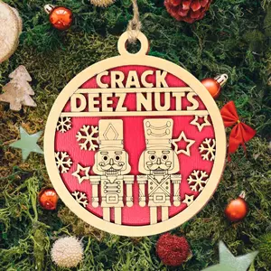 Naughty 2 Layer Nutcracker Christmas Ornament Crack Deez Nuts - Decorative Decoration