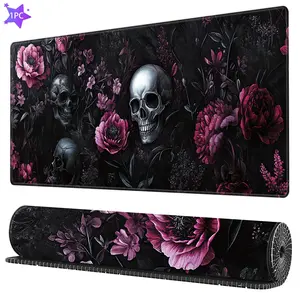 Skull & Flower Pattern Mouse Pad, Rectangle Gaming Mouse Pad, Non-Slip Mousepad, Office Desk Keyboard Mouse Mat for Home Office Game Room Desk, Computer Accessories, Gaming Accessory