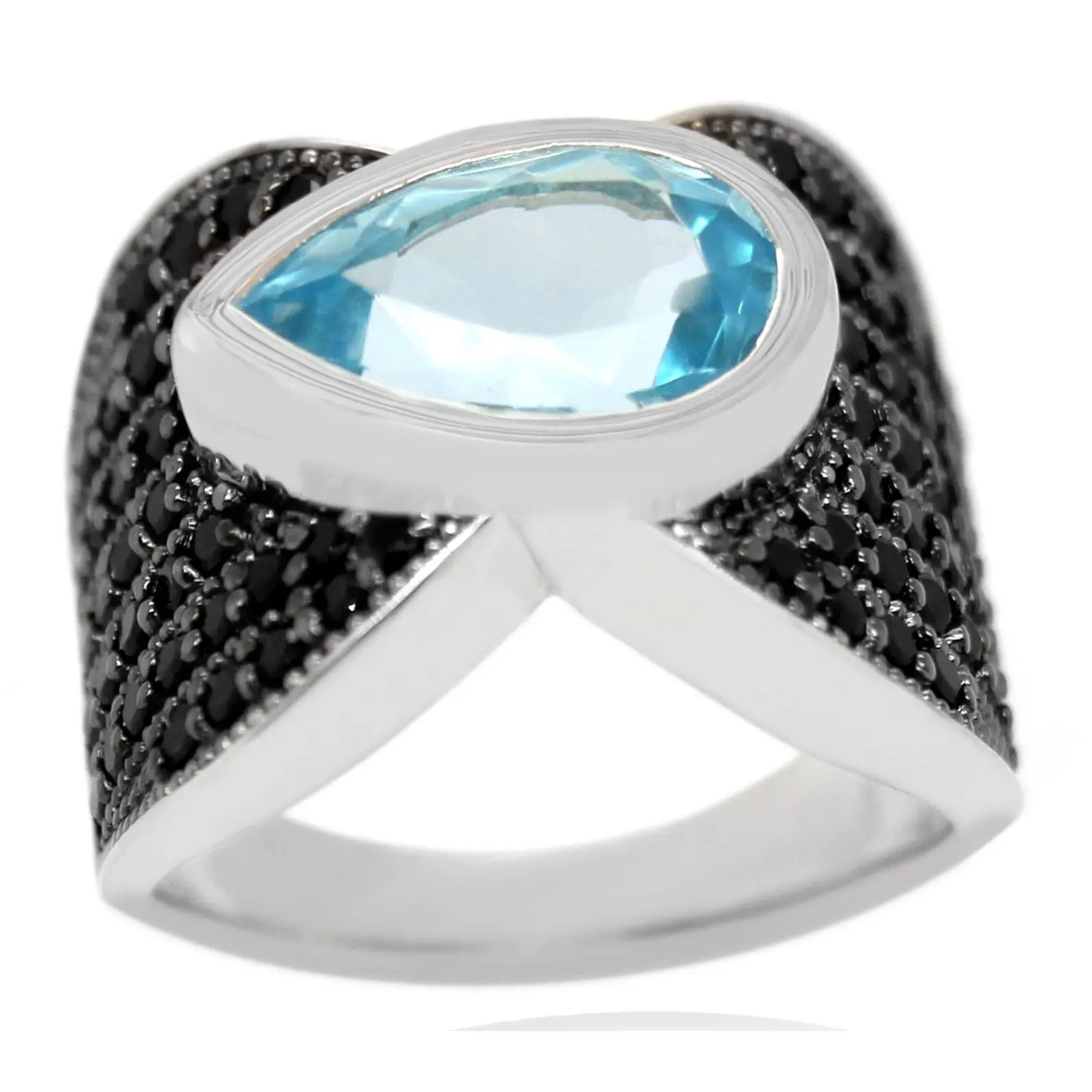 Affinity Gems Blue Topaz & Black Spinel Ring, Sterling Silver