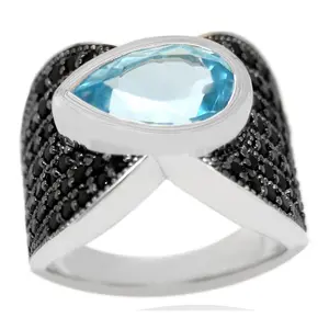 Affinity Gems Blue Topaz & Black Spinel Ring, Sterling Silver