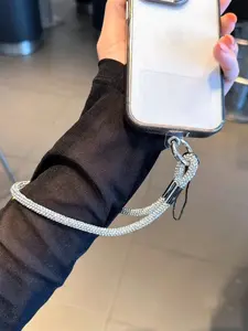 Silver Color Rhinestone Smartphone Chain, Phone Lanyard, Luxury Keychain with Amethyst Beads, Cute Style, Random Print, Ideal for Bags and Cars