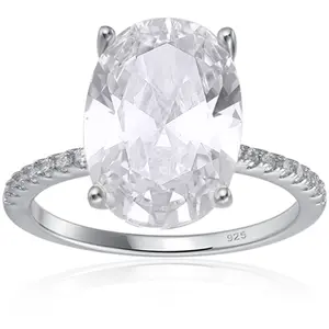 Starlette Dolly Ring | 4 Carat Oval Cut Center Stone | Plated in Rhodium | Simulated Diamond Engagement Ring