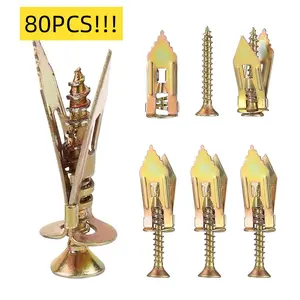 2025 Upgraded 80Pcs Self Drilling Drywall Anchors with Screws,40 Sheetrock Anchors (0.47x1.18 Inch) & 40 Zinc Expansion Screws, Zinc Plated Steel,No Drill Needed,Perfect for Wall Hanging