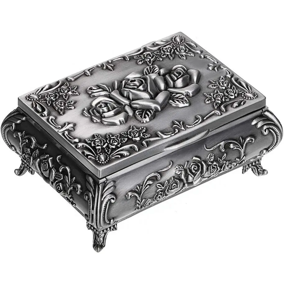 Vintage Metal Trinket Box - Rose Design Small Jewelry Chest for Rings, Earrings, Necklaces, Antique Home Organizer Keepsake Gift for Women, the Trinket Box