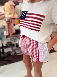 Red Gingham Lace Shorts, 4th of July, Patriotic, Game Day, Memorial Day, 4th OOTD