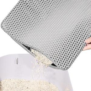 Cat Litter Mat, 35x24/24x18 Inch Double Layer Cat Litter Box Mat, EVA Non-Slip, Waterproof Urine Proof Cat Litter Catcher Mat, Easy Clean Scatter Control (35x24 Inch, Gray)