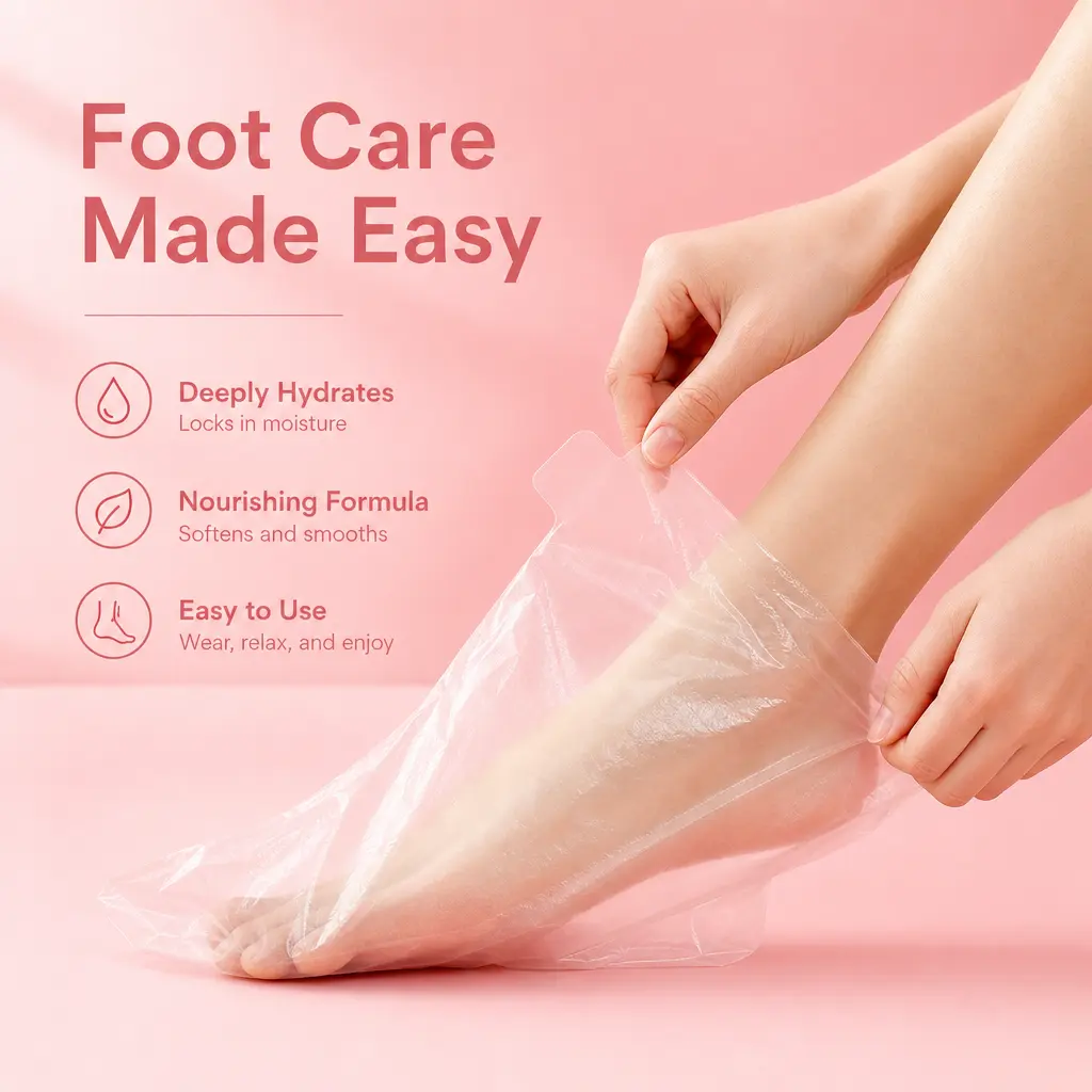 100-Count Disposable Transparent Feet Mask Pack, Soft Plastic Aid with Fastening Stickers for Home Daily SPA Care, Foot Care Aid