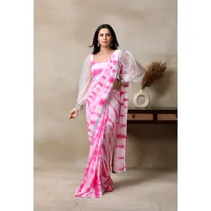 Hot Pink Tie Dye Stitched Saree