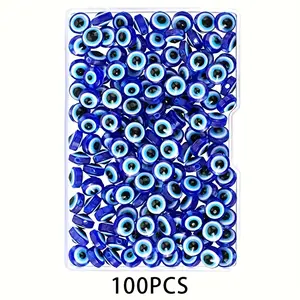 100pcs Turkish Evil Eye Beads, Resin Handmade Round DIY Jewelry Making Supplies for Bracelets, Earrings, Necklaces, Necklace Making | Superstition Beads | Shiny Resin Material, Beads for Jewelry Making