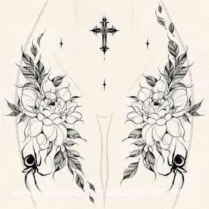 Flower & Cross Pattern Temporary Tattoo Sticker, 1 Count Waterproof Fake Tattoo Sticker, Body Art Decoration for Women & Girls, Tattoo Paper