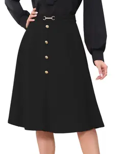 INSPIRE CHIC Women's A-Line Midi Pleated Skirt Vintage Work High Waist Flare Business Skirts