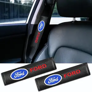 1/2pcs Leather Carbon Fiber Car Safety Belt Shoulder Cover Seat Belt Protector Pad For Ford ST Fiesta Focus Mondeo Kuga Ranger Fusion Mustang Ecosport Escape Explorer Auto Accessories