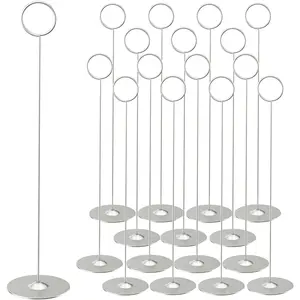 16PK Place Card Holders 12 Inch Table Number Holders Table Card Holders Steel Card Holders for Birthdays,Weddings,Photos, Food Signs, Memo Notes, Restaurants (Matte Silver)