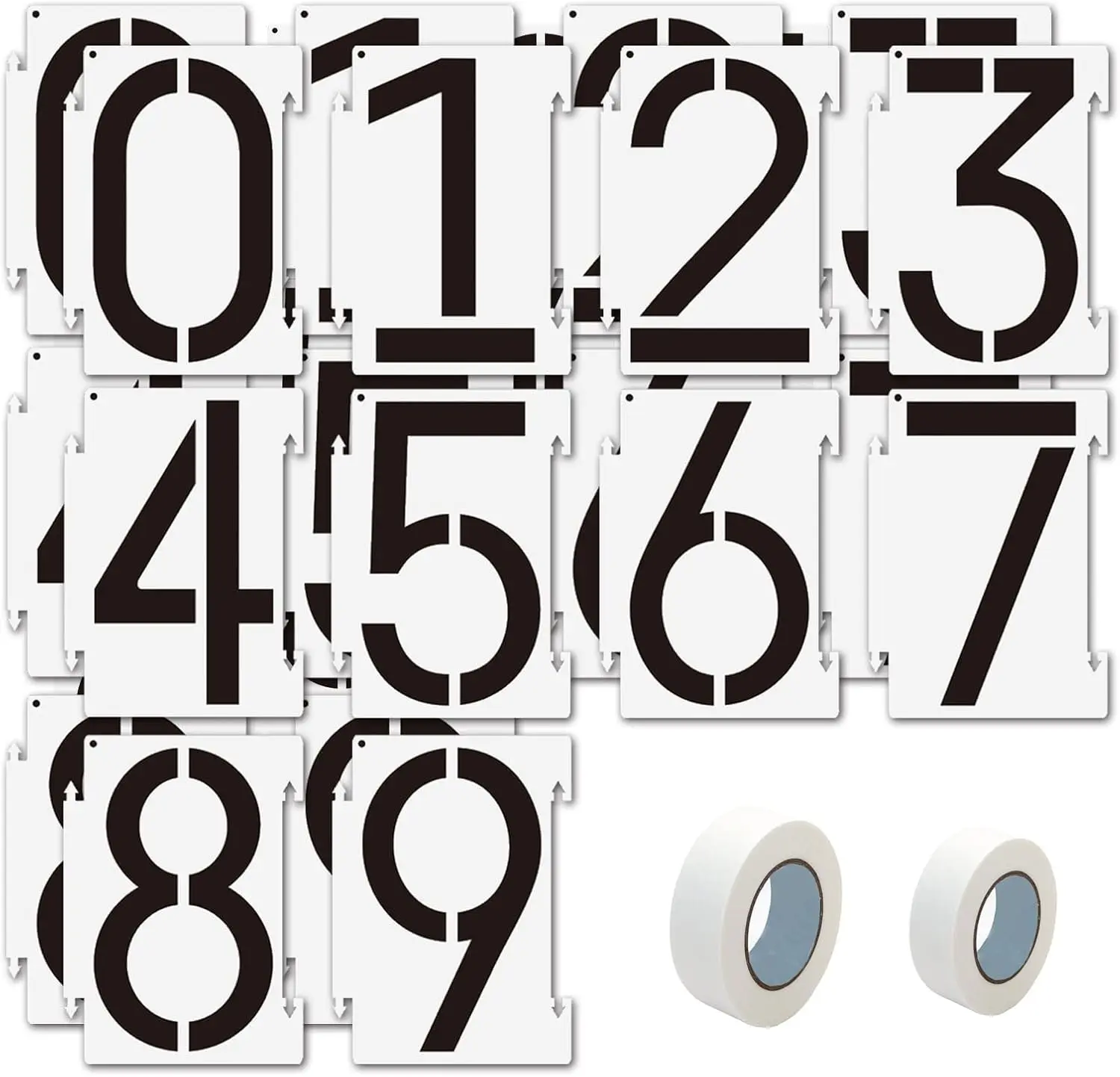20PCS 4 inch Number Stencils 0-9 Address Curb Stencil Kit Reusable Plastic Interlocking Stencils with 2 Rolls Masking Tape for Painting Address on Wall Wood Road Mailbox