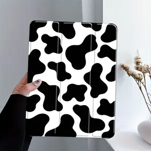 Cow Print iPad Protective Case, Ipad Tablet Accessories, Black & White Animal Print Auto Wake/sleep, Anti-Drop Scratch-Resistant, Transparent Acrylic Back, Fits iPad 7.9/10.2/10.5/10.9/11/12.9 inch, Shock-resistant Full Cover
