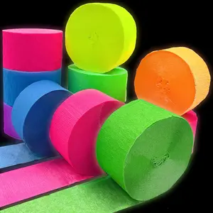 600 Feet Glow Crepe Paper Streamers UV Black Light Reactive Glow In The Dark Decorations for Wedding Birthday Neon Blacklight Party Supplies