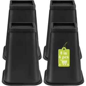 4 Pack Furniture Risers 8 Inch, Bed Risers for Table Desk Couch Chair Sofa Cabinet Bed Frame Dorm, Square Table Leg Risers Lift 8", Black