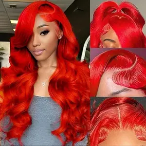 Red Color Lace Front Wig Human Hair Pre Plucked Body Wave Red 13x6 HD Lace Front Wigs Human Hair 180% Density HD Transparent Lace Frontal Wigs for Women Red Wig with Baby Hairs