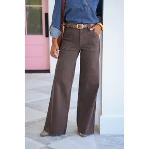Judy Blue High Rise Brown Retro Wide Leg Jeans with Front Patch Pockets