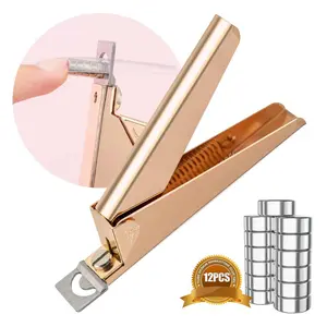 Gold Acrylic Nail Tip Cutter with Magnet Sizers, Acrylic Nail Clippers, Professional Nail Extension Clipper Tool for Manicure Pedicure, Nail Art Tool for Salon and Home Use