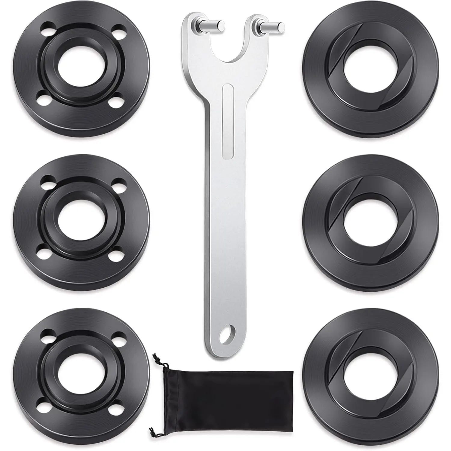 7-Piece High-Quality Carbon Steel Flange Locking Nut & Wrench Hardware Set - 5/8-11 Thread, Easy to Replace & Install, for 4-1/2in, 5in & 7in Grinders, Power Tool Accessories with Storage Bag