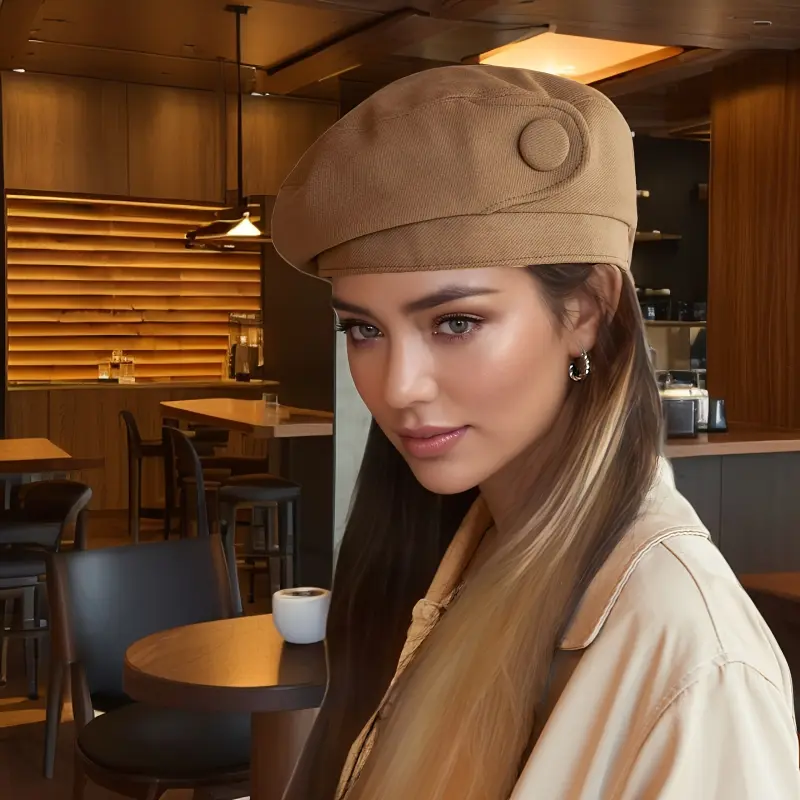 Women's Elegant Beige Artist-Style Beret, Breathable Woven Polyester with Elastic Fit and Sun Protection, Baseball Cap, Dry Clean, Elasticity, Female, Hand Wash Only, Sun Protection Hat, Artist Cap