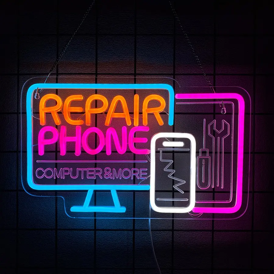 Phone Repair Neon Sign  Neon Lights for Wall Decor Blue Orange  Lights for Mobile Phone Repair Shop Business Cellphone Repair Shop Decorations
