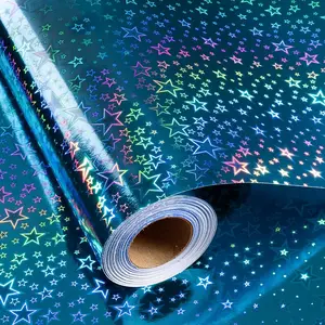 Blue Holographic Wrapping Paper Roll, Shining Blue Gradient Stars Foil Design  Wrap for Birthday  Shower, Christmas, Wedding - Mini Roll 17 In X 32.8 Ft (46.5 sq.ft.)