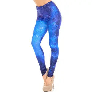 Creamy Soft Deep Blue Galaxy Leggings - 100% Opaque - Luxurious All-Day Comfort Fit - Cute Laser Print Design - No Fading - No Color Bleed - No See Through Fabric - Body-Hugging Women's Leg Fashion – Casual Womenswear Accessories - Comfortable Bottoms