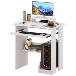 ALISENED Home Office Computer Desk with Monitor Stand Keyboard Tray, 29.5 Inch Study Desk Small PC Laptop Table with Storage Shelves Modern Furniture Clean Aesthetic Material Sturdy Durable