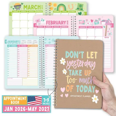 Hadley Designs 2026-2027 Calendar Planner - 7x9 In, Vertical Layout, Weekly-Monthly Organizer with Hourly Daily Blocks, Office Stationery for Businesses & Hair Stylists, Motivational Sticker Sheet Included